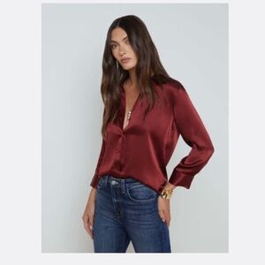 L'Agence Dani Silk Blouse NWT - Syrah (Size XS)